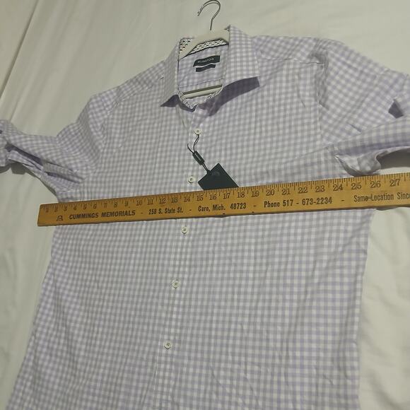 NWT Bugatchi XL men's Shaped Fit lavender check 100% cotton flip cuff long-slv - Picture 10 of 16